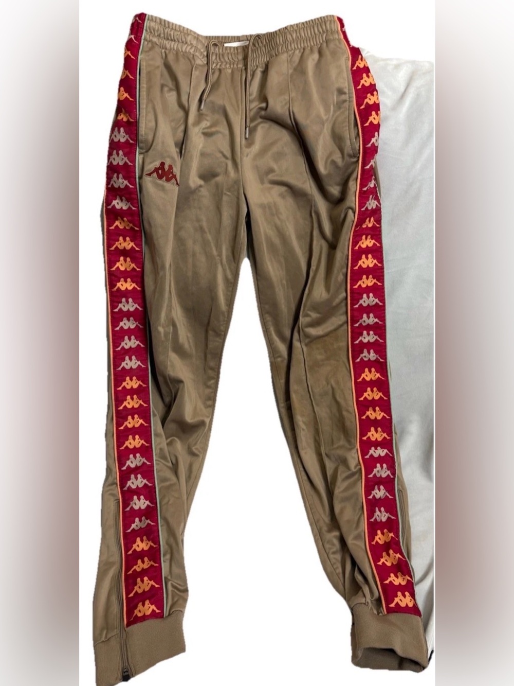 Kappa Men's S Track Sweatpants Joggers Ankle Zip Fleece Tape Logo Brown